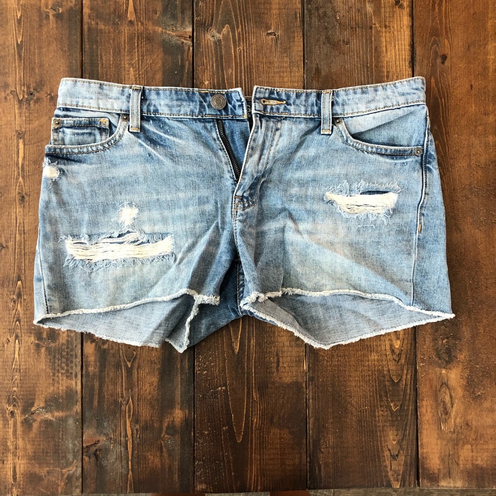 Cutoff jean shorts, distressed